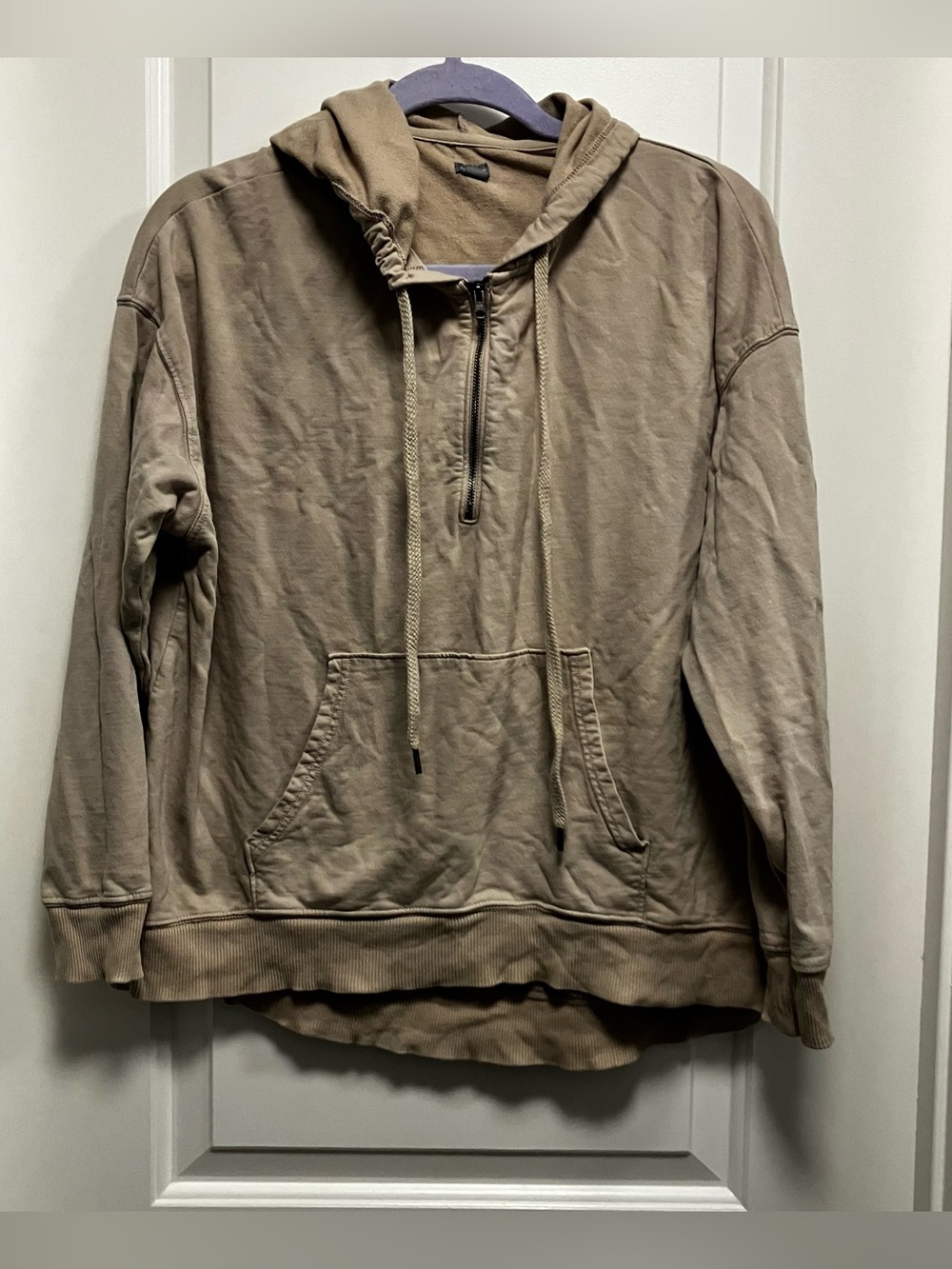 Aerie 100% Cotton 1/4 Zip Hoodie Sweatshirt Taupe Beige Womens XS/TP Flawed